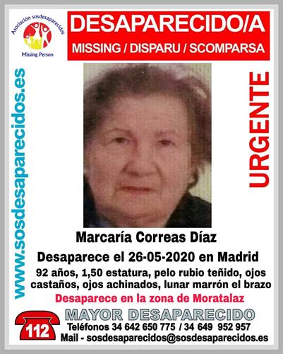 Desaparece una mujer de 92 años en Moratalaz