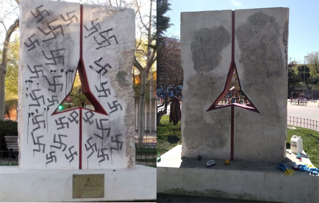 Limpian las esvásticas del Monumento a las Brigadas Internacionales en Vicálvaro
