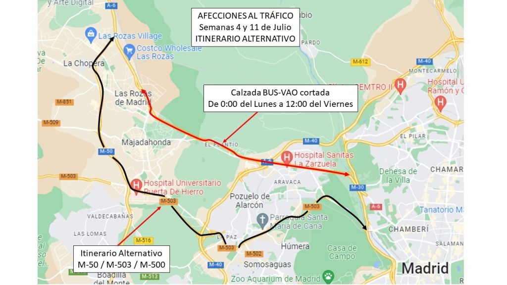 Las obras en la A-6 cortan un carril hasta el viernes y el Bus VAO solo abre sentido Madrid