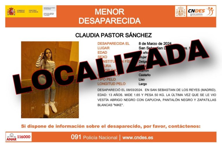 Localizada la chica de 13 años desaparecida el viernes en San Sebastián de los Reyes