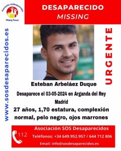 Buscan a un joven de 27 años desaparecido el viernes en Arganda del Rey
